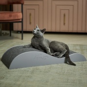 картинка Большая напольная когтеточка лежанка волна для кошек для мейн куна из ковролина и дерева