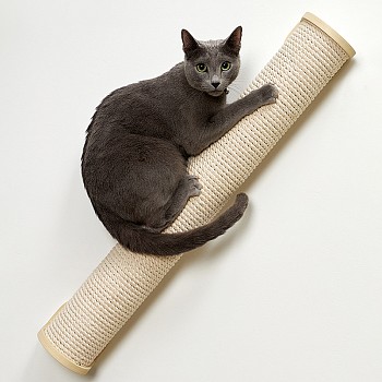 картинка Настенная когтеточка столбик с белым канатом 80см, бежевый
