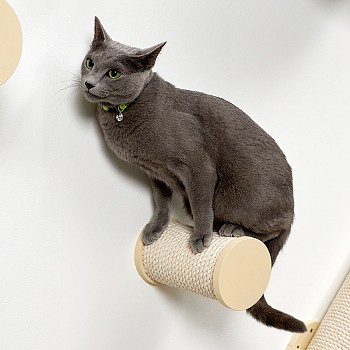 картинка Настенная когтеточка ступень с белым канатом 20см, бежевый