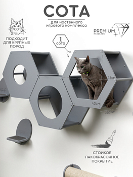 картинка Сота для настенного игрового комплекса для кошек с шестигранным окошком, серый (Сота для настенного игрового комплекса для кошек с шестигранным окошком, серый)