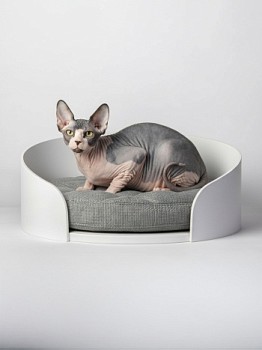 картинка Круглая напольная лежанка для кошек для мейн куна и собак мелких пород (белая)