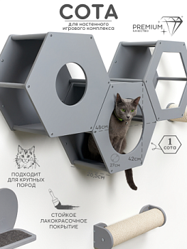 картинка Сота для настенного игрового комплекса для кошек с большим круглым окошком, серый (Сота для настенного игрового комплекса для кошек с большим круглым окошком, серый)