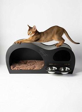 Домик с когтеточкой волна для кошки и собак мелких пород с встроенной мискoй