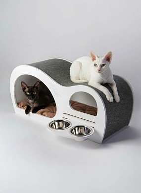 Домик с когтеточкой волна для кошки и собак мелких пород с встроенной мискoй