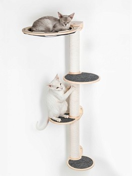 Комплекс когтеточка из фанеры с белым канатом 4 яруса - бренд Котомото