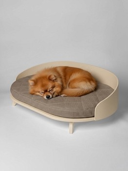 картинка Овальная напольная лежанка для кошек для мейн куна и собак средних пород (бежевая)