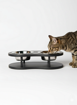 картинка Подставка "Волна" с 2 мисками (чёрный)