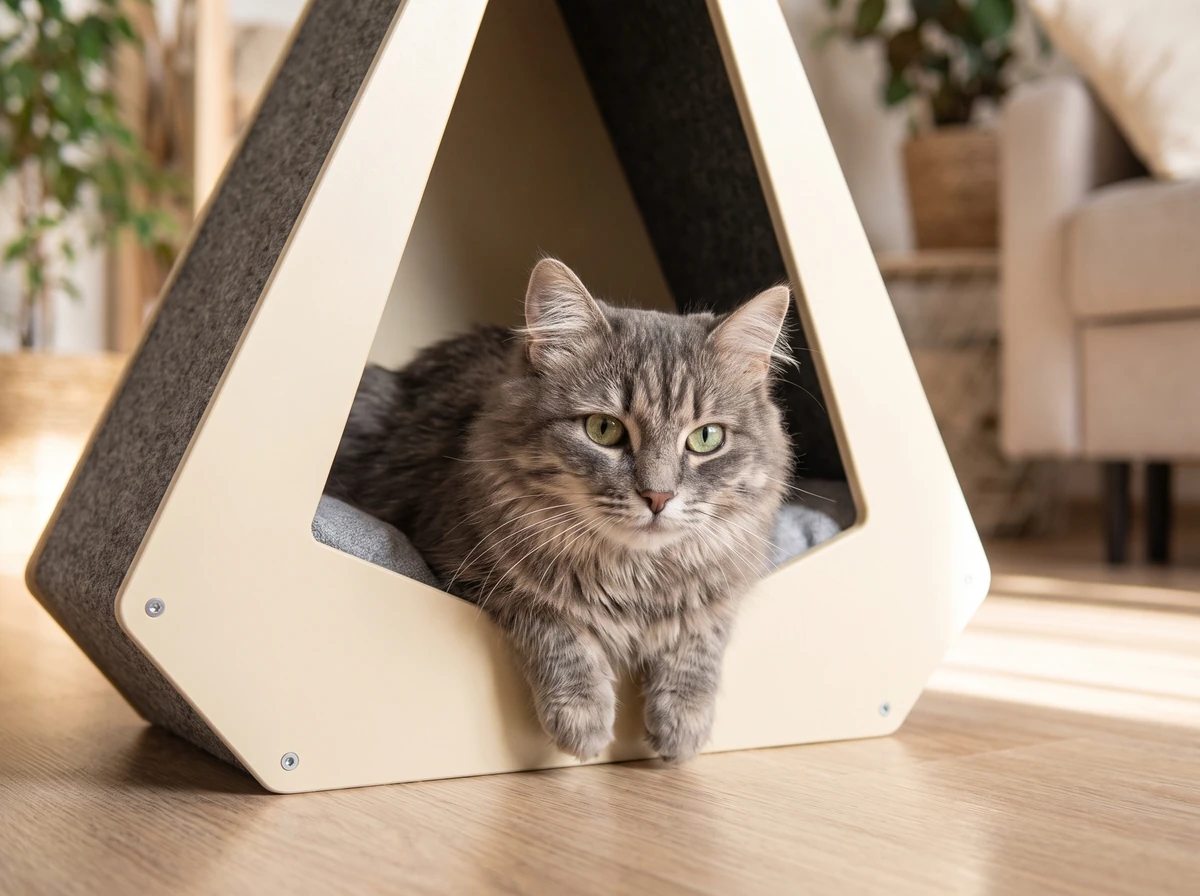 Кошка выглядывает из домика «Модерн» Котомото
